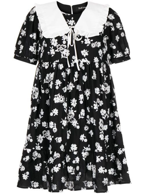 Floral-print A-line cotton dress - Black