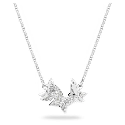 Idyllia Lilia necklace, Butterfly, White, Rhodium plated