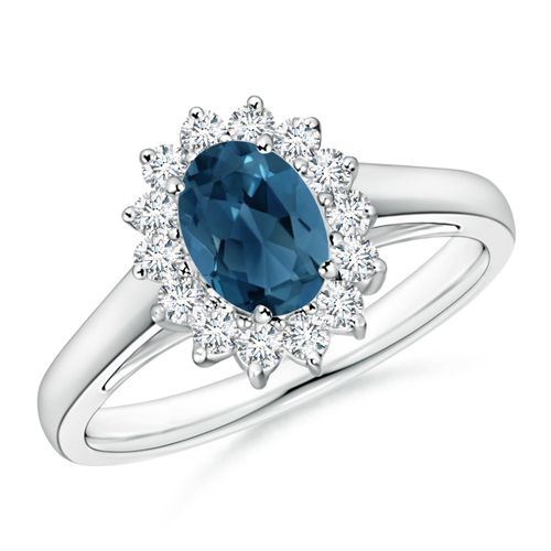 Angara 0.95 Carat Princess Diana Inspired London Blue Topaz Ring with Halo in Platinum