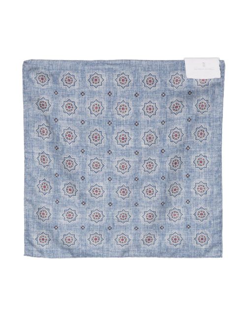 Floral-print silk handkerchief - Blue