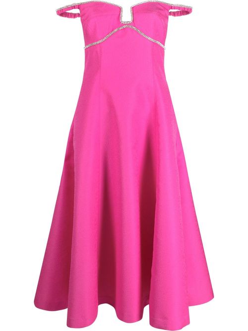 Off-shoulder flared midi dress - Pink