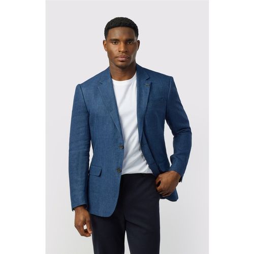 Ted Baker Mens Single Breasted Long Sleeve Two Button Tailored Suit Jacket in Blue Linen - 36 Chest