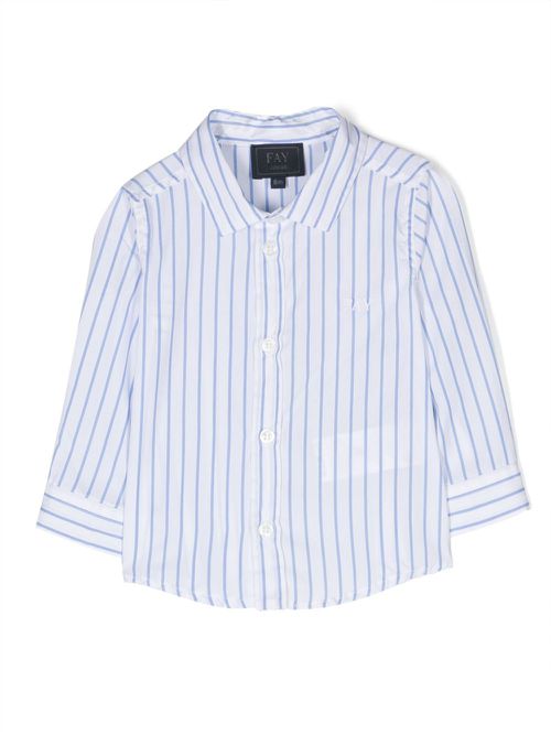 Logo-embroidered striped shirt - White