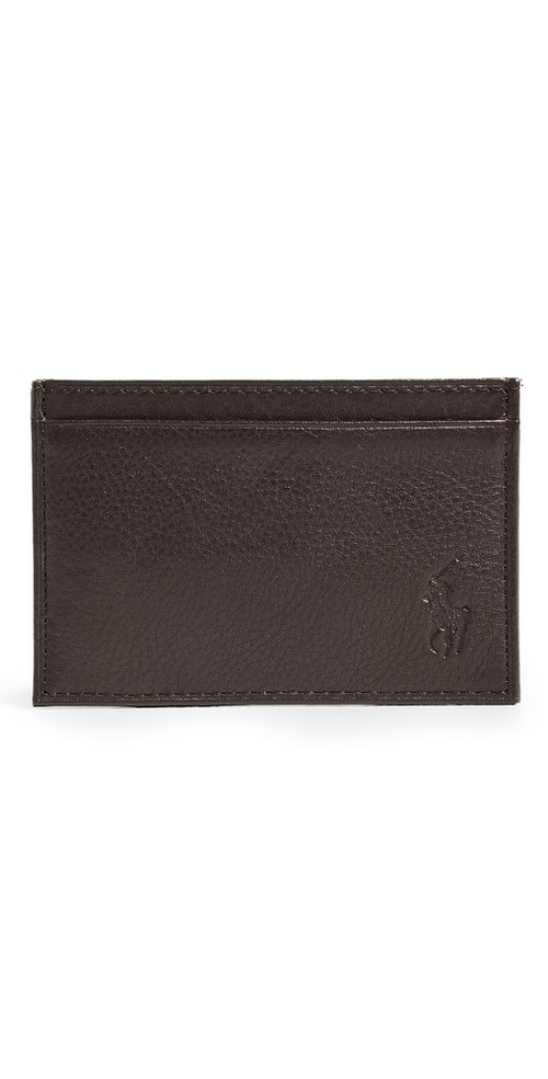 Pebbled Leather Slim Card Case Brown One Size