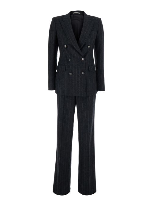 Pinstriped Wool Pant Suit — Gray
