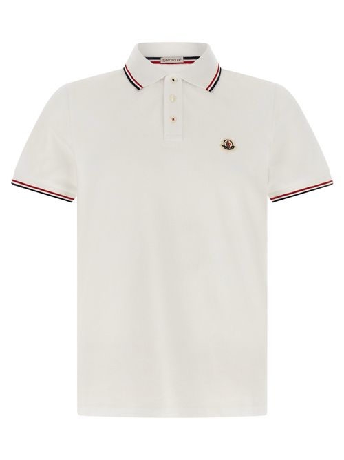 Tricolor-Trim Piqué Polo Shirt — white