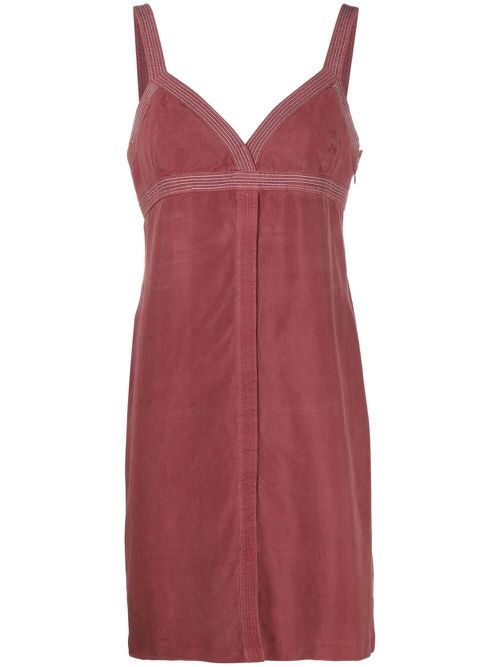 1980s contrast-stitching shift dress - Red