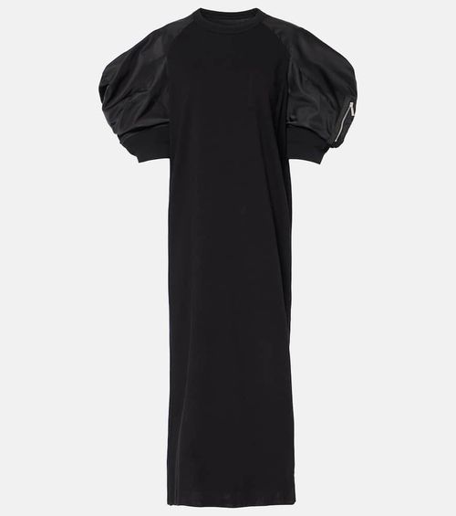 Sacai Puff-sleeve cotton-blend jersey midi dress