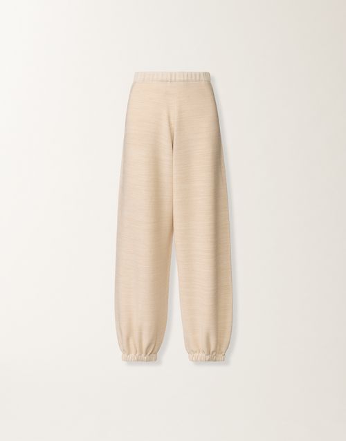 Jogger pants in wool, cotton, and lurex, cream