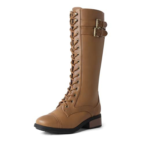 DREAM PAIRS Women's Pu Knee High Riding Combat Boots