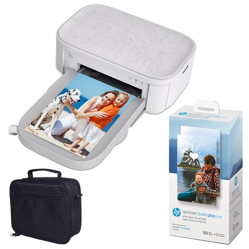 Sprocket Studio Plus 4x6" Instant Color Photo Printer Case and Photo Paper Bundle - White