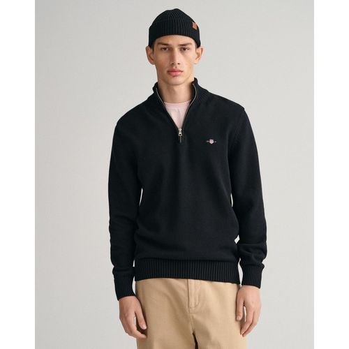 Gant Mens Casual Cotton Half Zip Jumper in Black