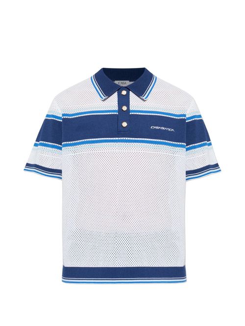 Striped Mesh Short Sleeve Polo Shirt