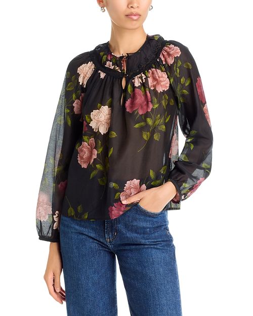 Bowdie Cotton & Silk Lace Trim Sheer Top