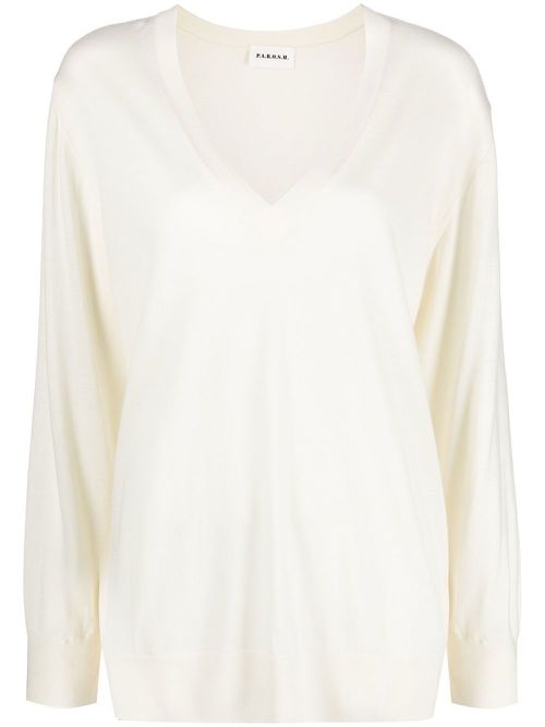 V-neck wool knitted top - Neutrals