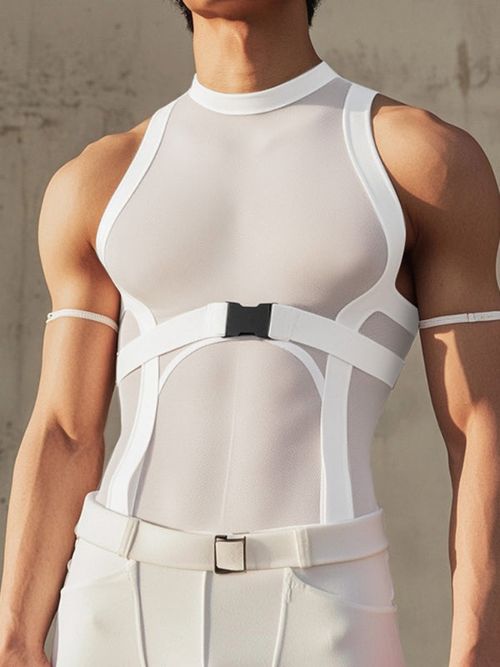Mens Sheer Mesh Slim Fit Tank SKUL13747 - White / S