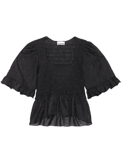 Crinkled Georgette Smock Blouse - Black