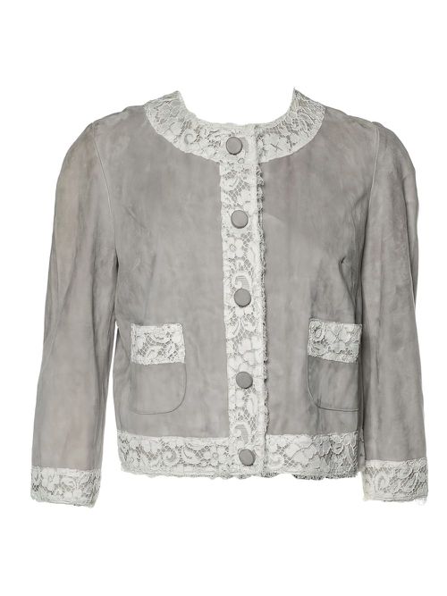 Lace-trimmed suede jacket - Neutrals