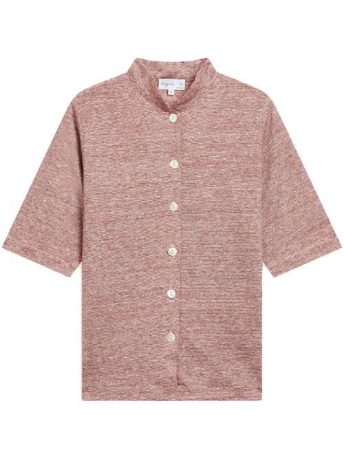 Short-sleeve linen cardigan - Pink
