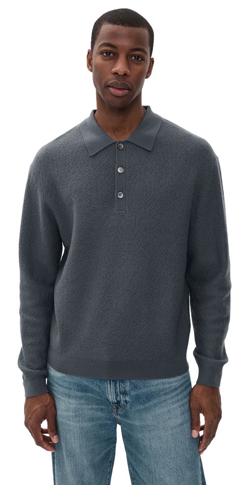 Long Sleeve Polo Sweater Blue Grey