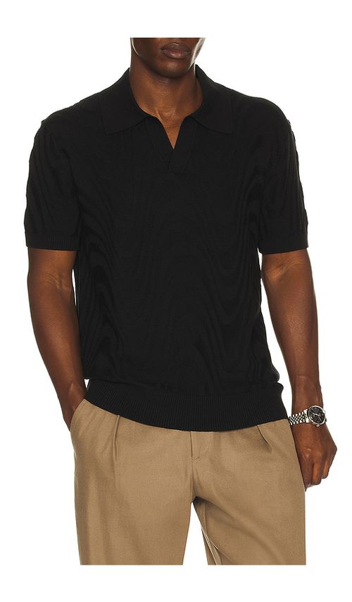 Frescobol Carioca Rino Jacquard Knit Polo in Black - Black. XXL/2X also in