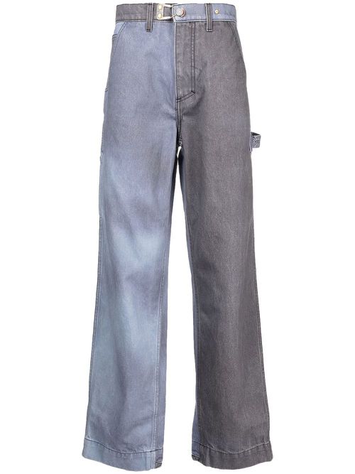 Two-tone straight denim trousers - Blue