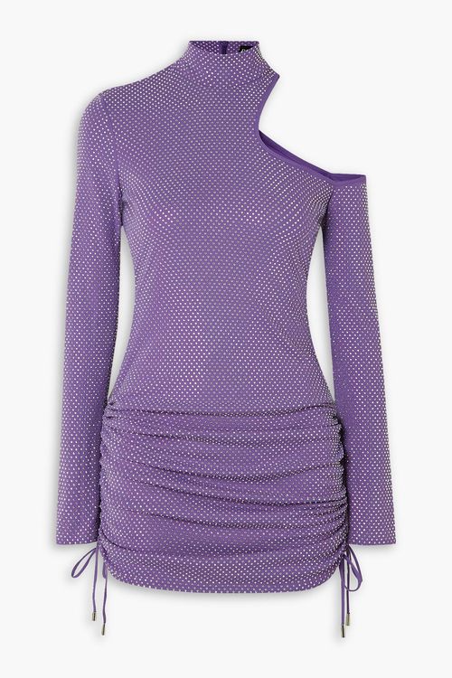 Cutout crystal-embellished stretch-jersey mini dress