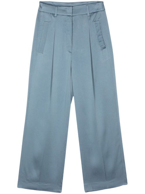 Pleat-detail satin trousers - Blue