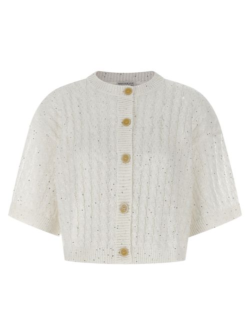 Sequin-Embellished Linen Cardigan — White