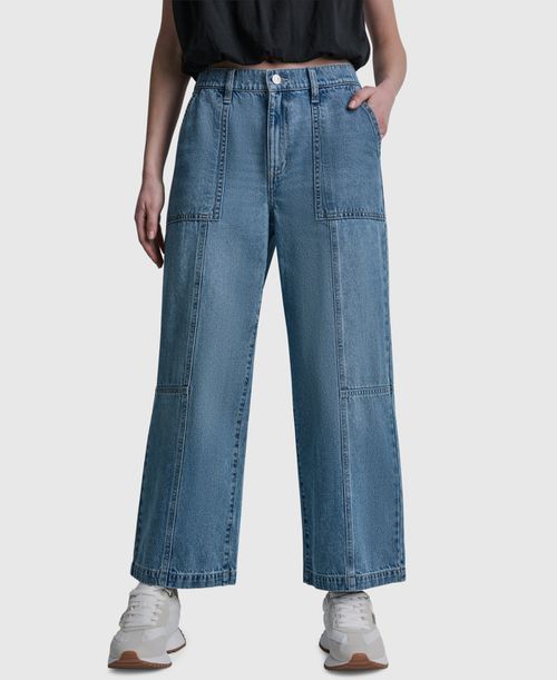 High-Rise Ankle Wide-Leg Cotton Jeans - Waterfall