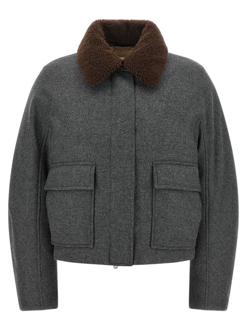 Virgin Wool with Shearling Collar Jacket — Gray