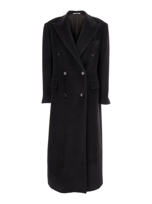 Double-Breasted Alpaca Wool Coat — Black