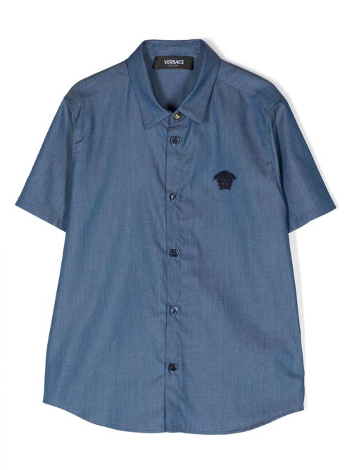Medusa Head-patch chambray denim shirt - Blue