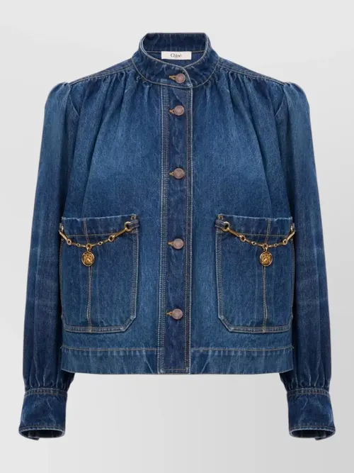 Chloé - high neck denim jacket chain detai