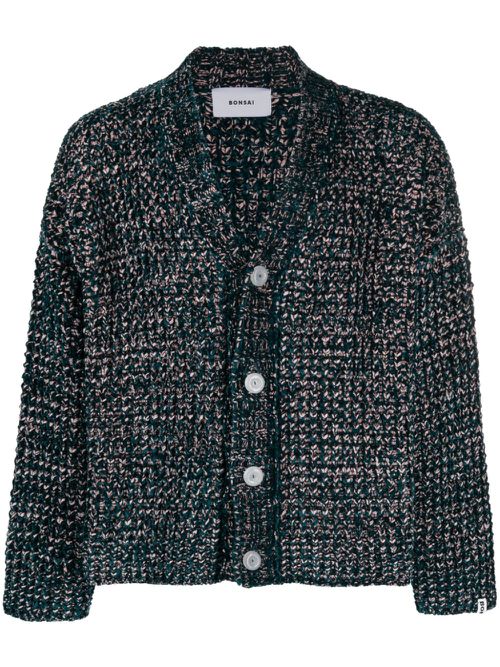 Speckled-knit V-neck cardigan - Green