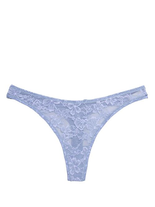 Floral-lace silk thong - Blue