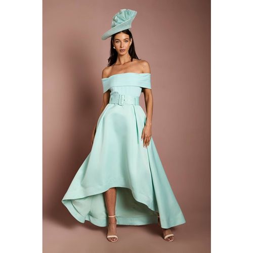 Coast Lisa Tan Bardot Bandage Hi-Lo Midi Dress In Sage