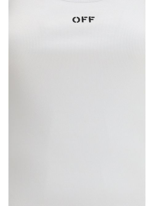 Embroidered Logo Rib Tank Top — White