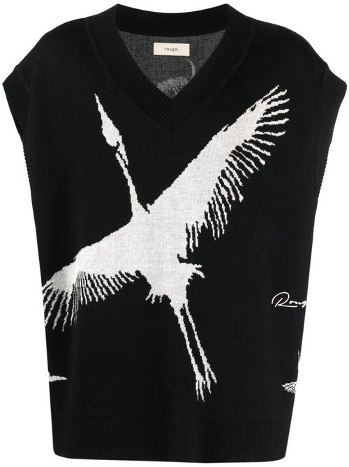 Patterned intarsia-knit sleeveless jumper - Black