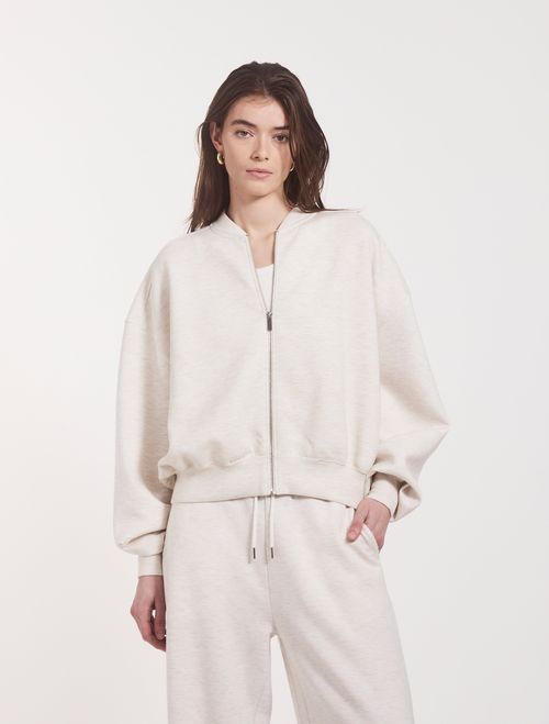 Classic Lounge Zip Jacket in Oatmeal Marl - TENCEL