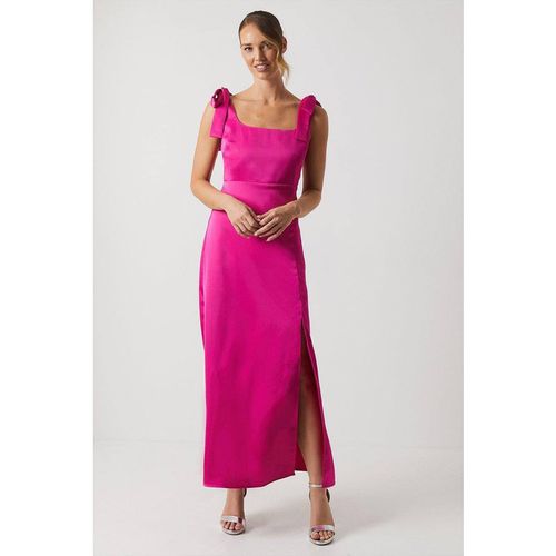 Oasis Women's Satin Tie Shoulder Midi Bridesmaid Dress in Bright Pink