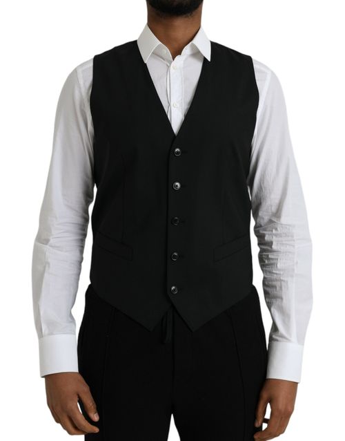 Virgin Wool Formal Vest — Black