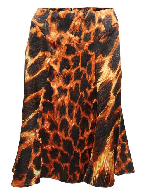 Animal-print flared midi skirt - Orange
