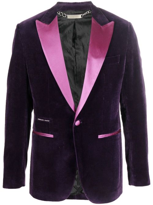 Single-breasted velvet blazer - Purple