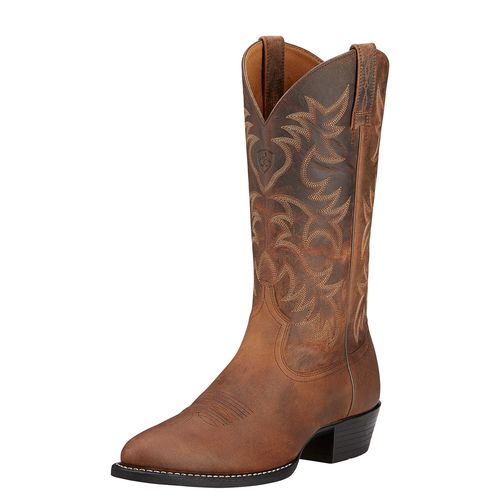 Men's Heritage R Toe Western Boots in Distressed Brown Leather, EE Wide Width