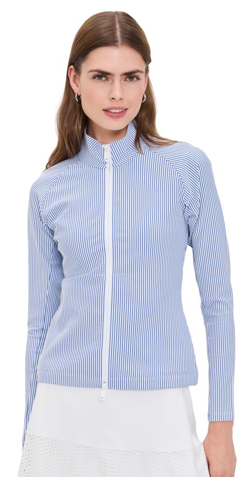 Seersucker Mock Neck Zip Jacket Blue Mist/Ceramic White