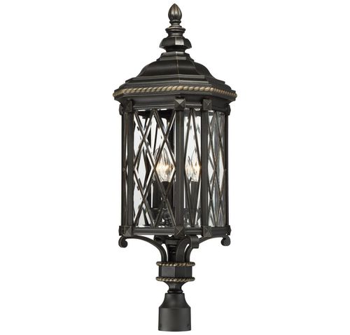 Bexley Manor 4-Light 33" Outdoor Post Light in Black with Gold Highlight