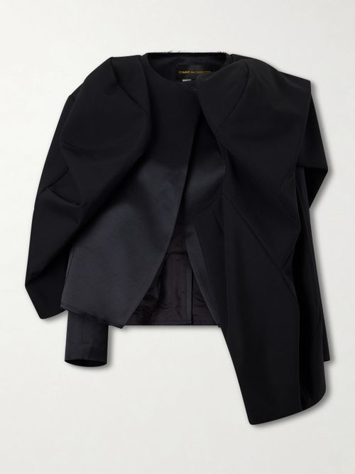 Wool And Satin-trimmed Crepe Jacket - Black
