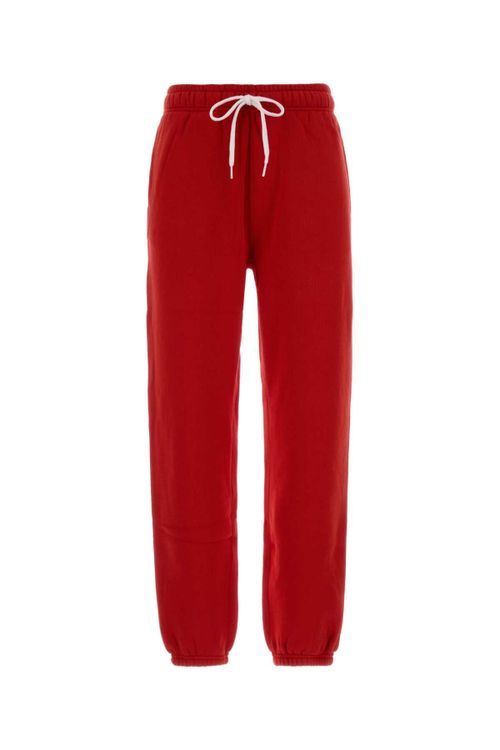 Cotton-Blend Knit Joggers — Red