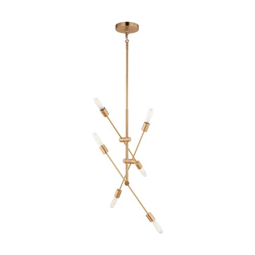 Satin Brass Six Light Chandelier from the Axis Collection